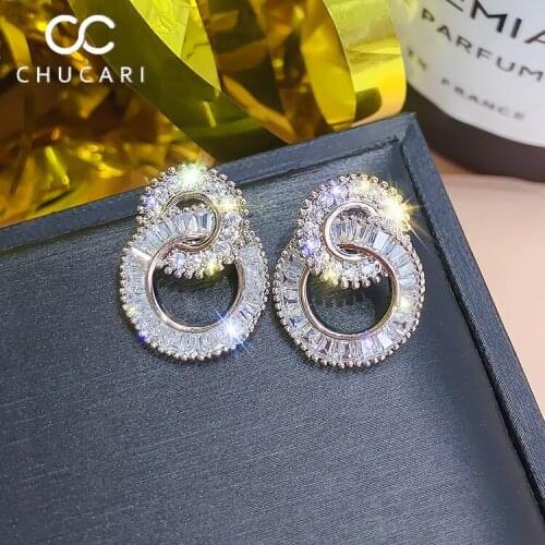 CHUCARI New Trendy Creative S925 Silver Jewelry High-grade Elegant Crystal Earrings Stud Earrings for Woman Round Wedding Party