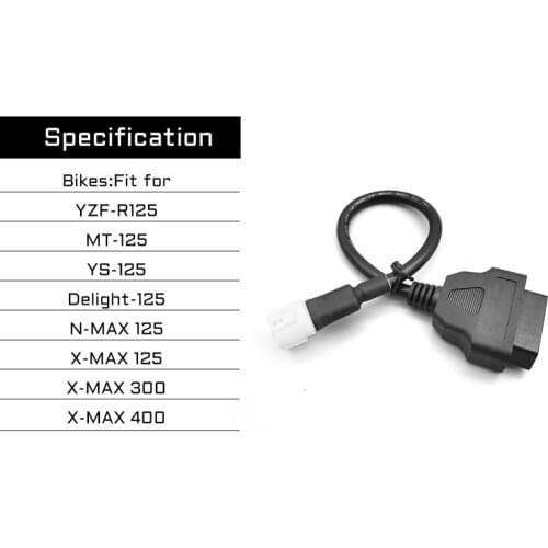 3Pin to OBD2 Diagnostic Tool Code Reader Adapter Cable for Yamaha X-MAX N-MAX MT125 Motorcycle Extension Cable Diagnostic Adapte