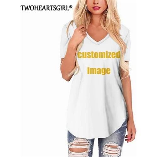 Customized Print T Shirt Womens Girls DIY Photo Logo Brand Tops Tees T-shirt Casual V Neck Short Sleeve Oversized Tshirt