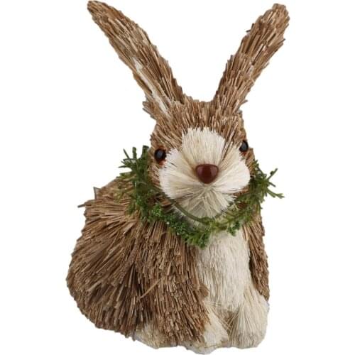 Simulation Rabbit Straw Bunny Easter Artificial Spring Straw+cloth Hand Woven Ornament Decor Garden Lovely Collection Figurines