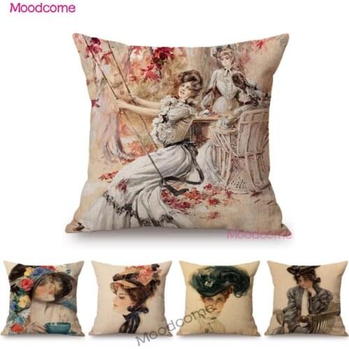 Classic Postmodernism Sexy Pretty Yound Girl Oil Painting Home Decorative Sofa Throw Pillow Case Cotton Linen Cushion Cover