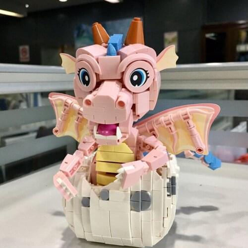 Cartoon Pink Dragon Shape Small Particle Building Blocks DIY Cute Animal Doll Mini Assembled Bricks Childrens Toy Birthday Gift