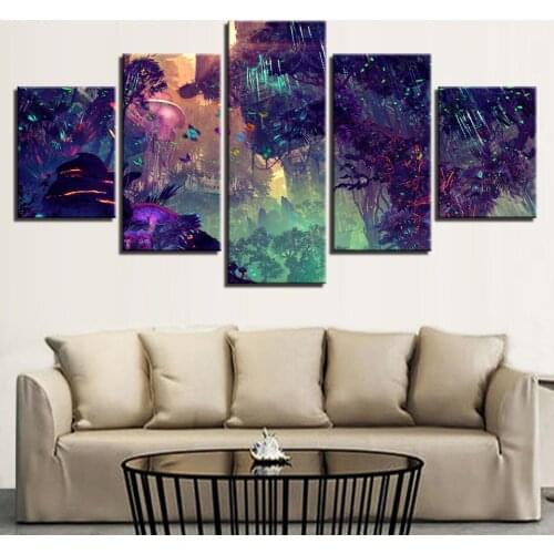 Colorful Glowing Forest Picture 5 Piece Canvas Wall Arts Of Living Room Modern Decoration Posters For Bedroom Home Office