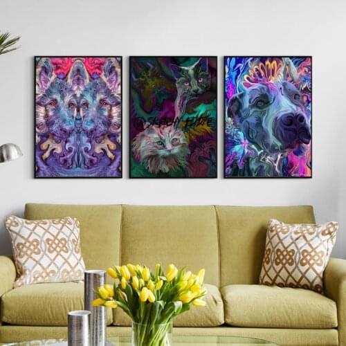 Colorful Watercolor Dog Canvas Painting Rainbow Horse Abstract Animal Print Poster Home Decor Study Bedroom Hanging Pictures
