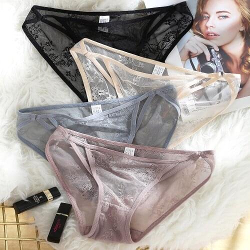 Fashion Women Low-Waist Lace Cotton Crotch Panties Breathable Ultra-Thin Mesh Comfortable Sexy Stretch Underwear