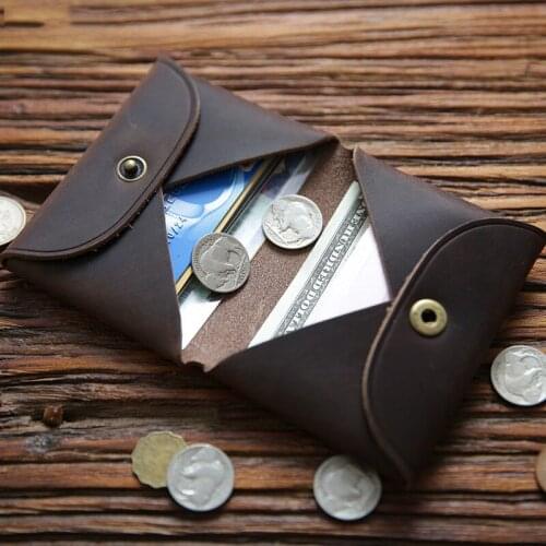 100% Genuine Leather Credit Card Holder For Men Cowhide Vintage Handmade Short Bifold Slim Small ID Wallet Coin Purse Case Bag
