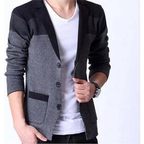 Men Blazers Fashion Stitching Knitting Men Suit Slim Autumn Cotton Jacket For Men Casual cardigan