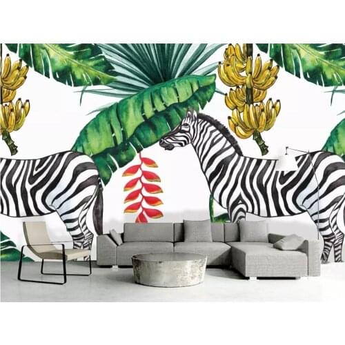 Bacal Custom 3D wallpaper Nordic fresh hand-painted zebra banana leaf TV background wall living room bedroom mural 3d wall paper