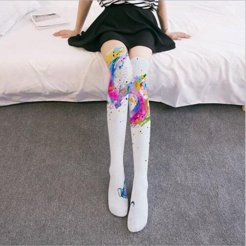 Fashion Womens Stocking Harajuku Colorful Cartoon Cute Funny 3D Printed Funny Knee long stocking for Female 5SW46