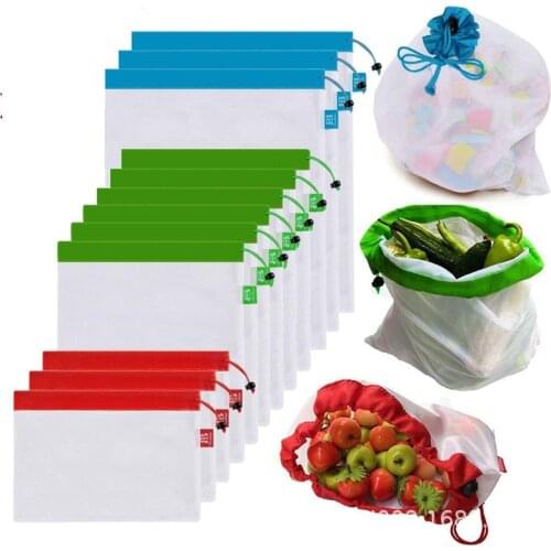 New Colorful Reusable Fruit Vegetable Bags Net Bag Produce Washable Mesh Bags Kitchen Storage Bags Toys Sundries