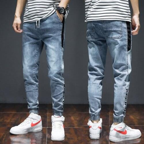 New mens fashion business casual cotton harem jeans Mens high quality loose-fitting lace-up jeans wide leg baggy pants S-7XL