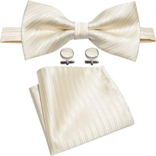 Barry.Wang New Mens Bowtie White Solid 100% Silk Butterfly Jacquard Woven Dropshipping Bow Ties For Men Wedding Party LH-815