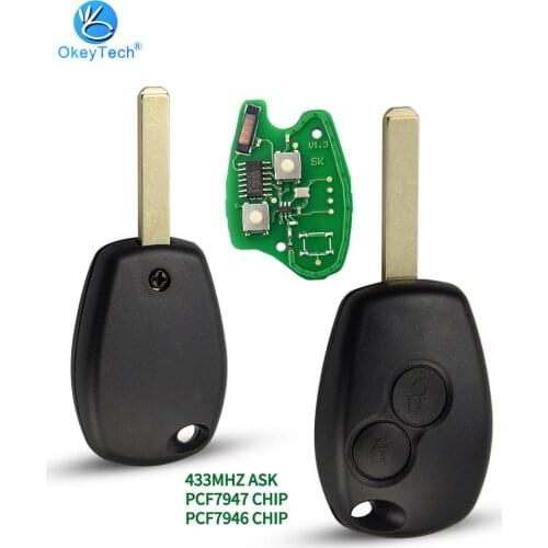 OkeyTech For Renault Duster Modus Clio Kangoo Logan Sandero 2 Button Car Remote Key 433Mhz ID46 PCF7947/PCF7946 Chip control