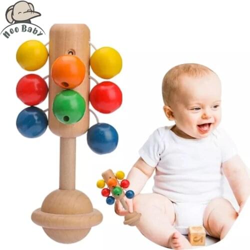 0-12 Months Baby Toy Hand Rattle 1pc Wooden Interactive Babies Toy For Newborn Baby Toys Colorful Educational Childrens Toys