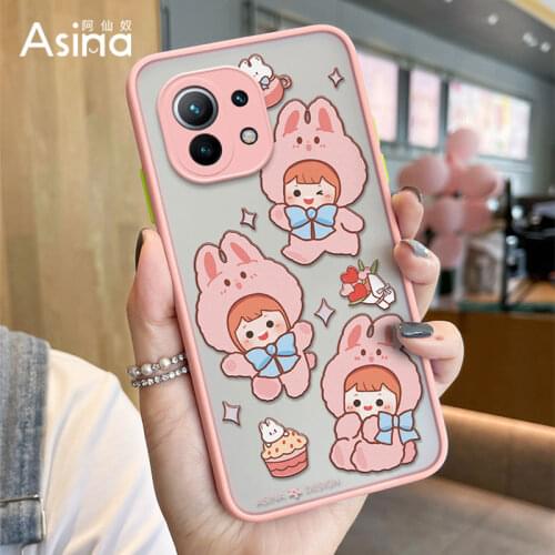 ASINA Transparent Cartoon Case For Redmi Note 8 9 Matte Hard PC with Silicone Edge Cases For Xiaomi Mi10 11 Poco X2 Bear Coque