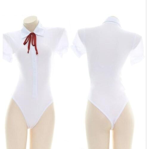 Lolita Girl Sexy Sleepwear Women Fresh Pure white Sukumizu Swimwear Nightwear Cosplay Private Bodysuit Short Sleeve With Tie