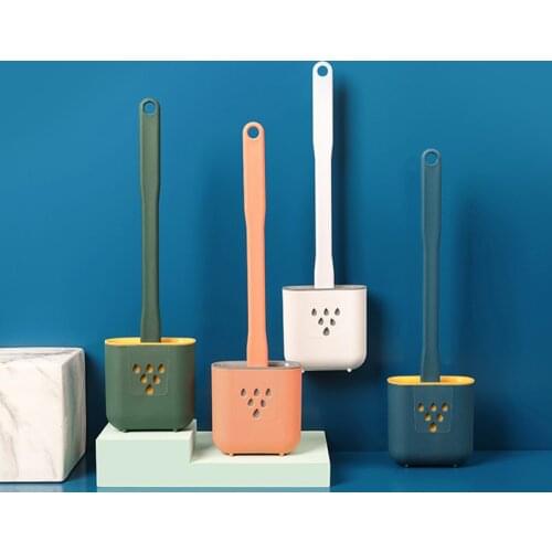 Silicone Soft Toilet Brush Creative Portable Bathroom Cleaning Tools With Bracket Punch-Free Wall-Mounted WC Accessories 2021