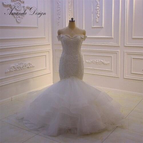 Amanda Design bruidsjurken Off Shoulder Lace Applique Mermaid Wedding Dress