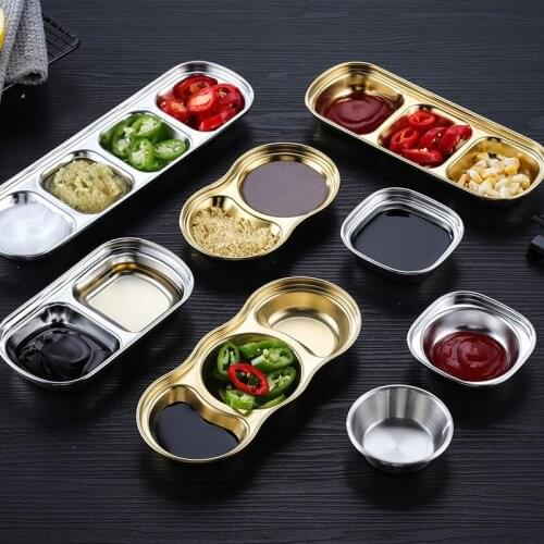 Stainless Steel Seasoning Dish Hot Pot BBQ Dipping Bowl Vinegar Chili Salad Sauce Tray Snack Plate Kitchen Tableware Utensils