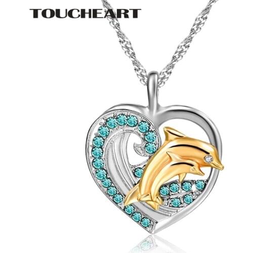 TOUCHEART New Gold Dolphin Choker Necklaces&Pendants Crystal Elegant Heart Silver Necklaces For Women Jewelry Necklace SNE190141