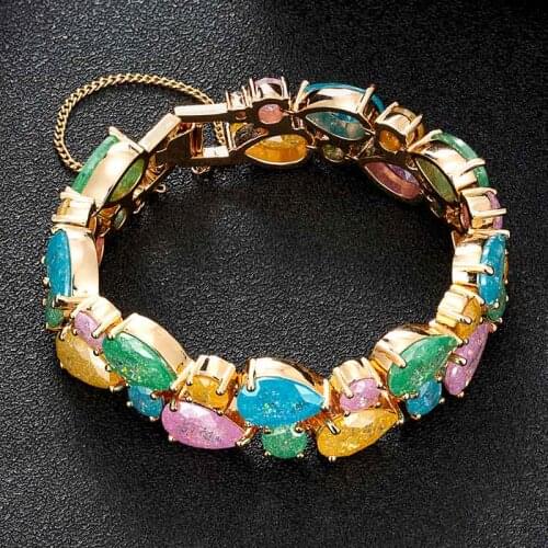 Zlxgirl jewelry Classic Water drop Opal shape Cubic zircon Gold bracelet jewelry perfect womens wedding bracelet accessories