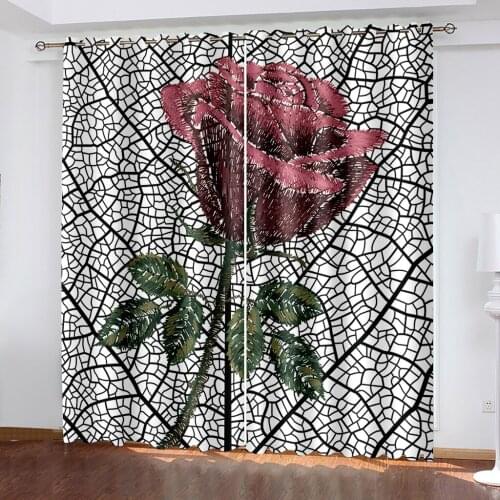 Photo black pink rose curtains wedding curtain 3D Window Curtains For Living Room Bedroom Customized size