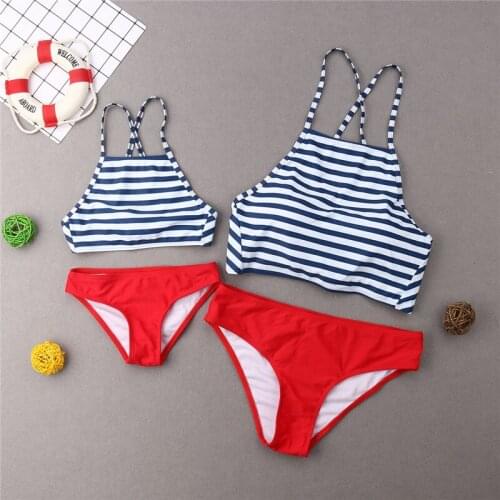 Hot summer striped 2019 new biquinis family swimsuits Sexy Women girls mommy push-up padded maillot de bain Holiday beach sport