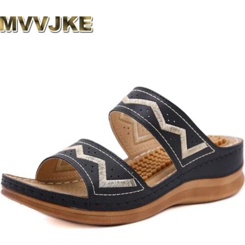 MVVJKE big size 41 42 vintage wedge slippers women shoes massage summer Comfortable soft woman slides sandals ladies female