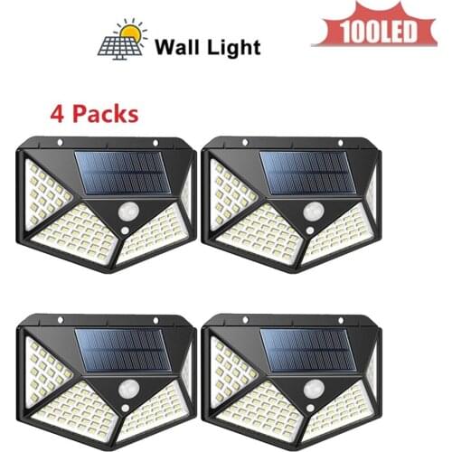 1-4pcs 100LED Solar Light Three Modes Black White Waterproof Outdoor Garden Wall Fence Lamp With Mounting Pole Or Not 4 sided