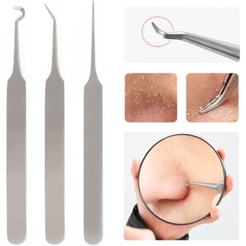 1Pc Stainless Steel Blackhead Acne Blemish Pimple Extractor Remover Bend Curved Acne Clip Tweezer Muti-use Face Care Tool