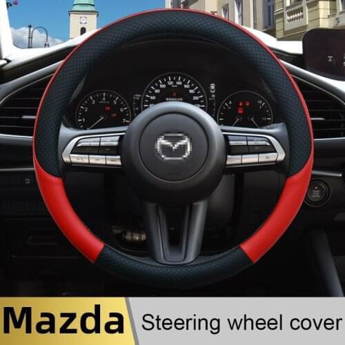 100% DERMAY Brand Leather Car Steering Wheel Cover High Quality for Mazda 3 323 BK BL121 2 Sedan demio Auto Accessories