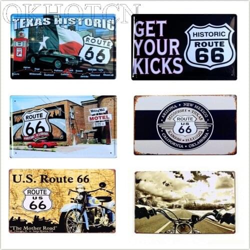 20*30Cm Retro Plaque Us Route 66 Motorcycle Metal Tin Signs Wall Poster Home Decor Plate Bar Club Wall Decoration Painting