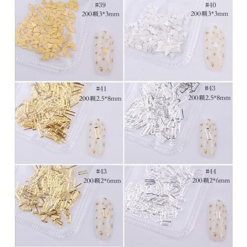 200Pcs/Bag Hollow Nail Art Studs Metal Gold/Silver Manicure Accessories DIY 3D Nail Art Shell Slider Nail Rhinestones Studs PL8