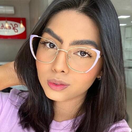 2021 Fashion Metal Anti-blue Glasses Frame Women Sexy Purple Optical Transparent Eyeglasses Female Spectacles Oculos Feminino