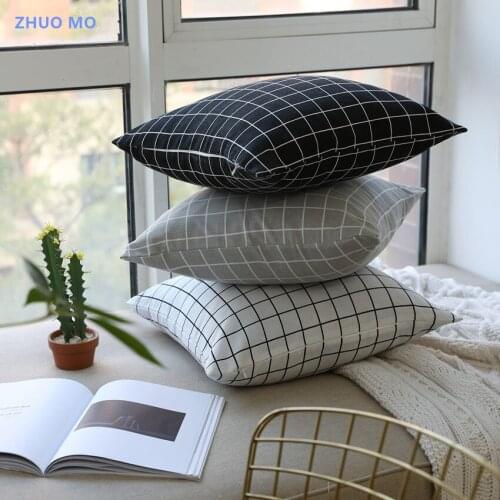 3PCS Nordic style grid Cotton Linen Cushion Cover Decorative Pillowcase Home Decor Sofa Throw Pillow Cover 45x45cm