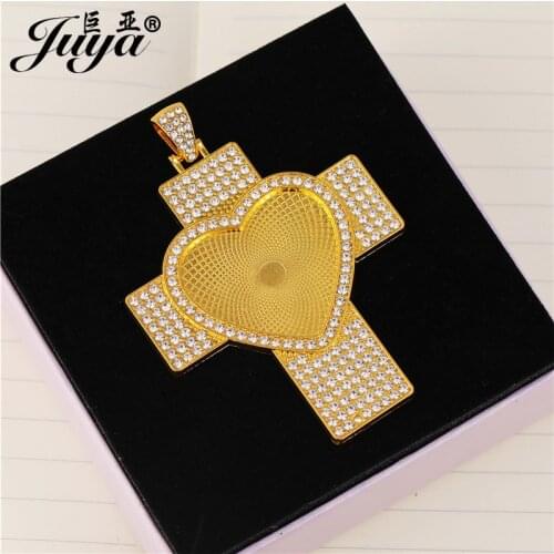30PCS Cross Pendant Base With Rhinestone Bezel Charm 30mm Heart Blank Tray For DIY Making Jewelry Accessories Necklace Wholesale
