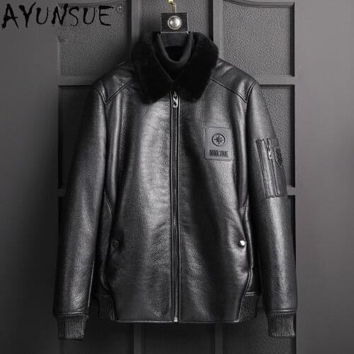 AYUNSUE 2020 genuine sheep shearling leather jacket men clothing winter jackets mens motorcycle parka ropa de hombre LXR1001