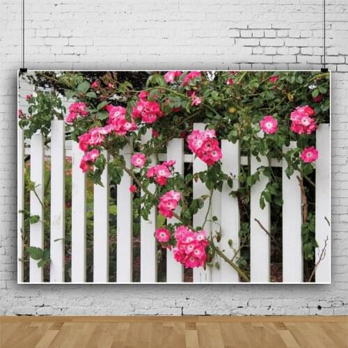 White Fence Red Flower Garden Scenery Portrait Photography Backdrop Decor Friends Photo Background Studio Photocall Props