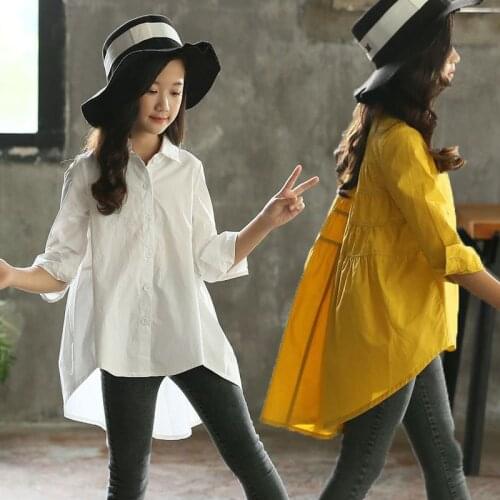 Blouses For Girl Back To School Kids Clothing Long-Sleeve Turn Down Collar White Yellow Autumn Tops Children Shirts Girl Blouse