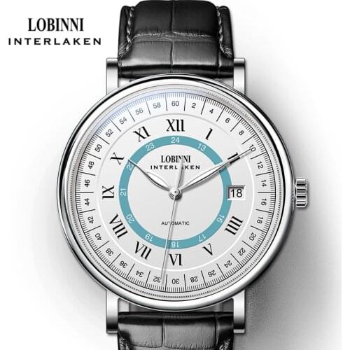 LOBINNI Luxury Brand Seagull Automatic Mechanical Movement Watah Genuine Leather Male Wristwatch Sapphire Waterproof Man Watches