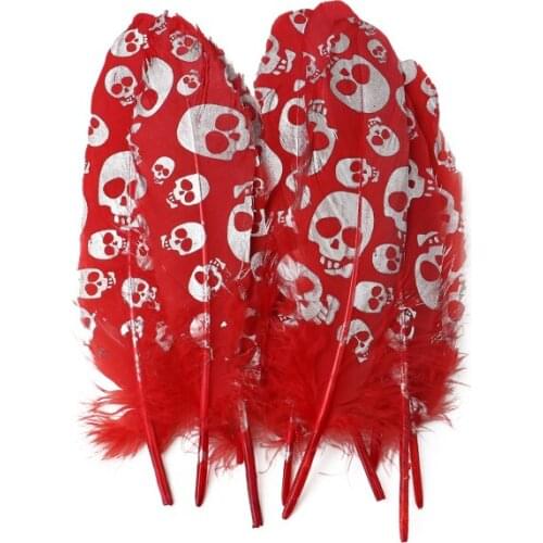 Decoration Plumes Jewelry Multi-color Goose Feathers with Printing Skull Wholesale 50 Pcs/Lot 18-22 CM DIY Halloween Carnival
