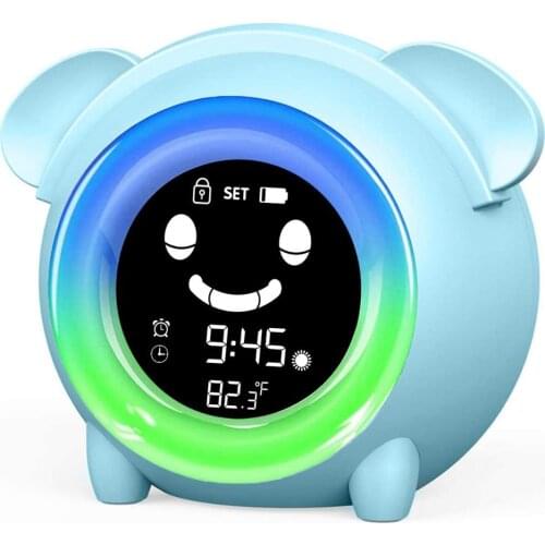 Childrens alarm clock, childrens sleep coach, colorful light alarm, with temperature Christmas decorations, home