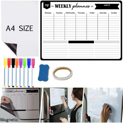 Weekly Monthly Planner Calendar Magnetic Whiteboard Dry Erase Stickers for Wall Fridge Memo Message Drawing Magnetic Markers Pen