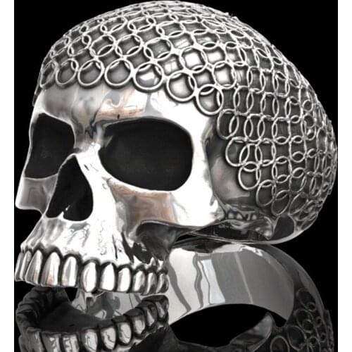 FDLK Vintage Carbide Zinc Alloy With Chain Mail Skull Ring Mens Hip Hop Punk Gothic Engagement Jewelry Rings Size 6-13