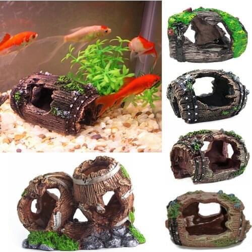 Artificial Barrel Cave Resin Aquarium Background Ornaments Fish Tank Landscaping Decorations