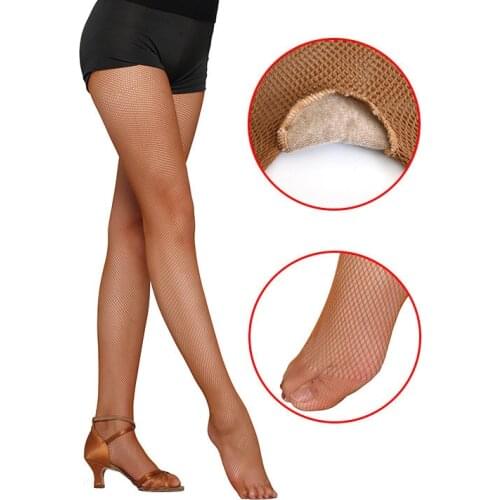 DOIAESKV Professional Latin Dance Stocking Fishnet Toe Socks Net with Crotch Latin Dance Bodystocking Caramel Nylon Tights