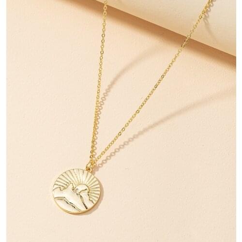 GSOLD Trendy Sunrise Sunset Round Pendant Necklace Hand Carved Creative Design Fashion Women Girl Daily Party Jewelry Gifts