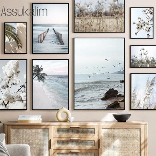 Ocean Landscape Wall Art Canvas Painting Flower Poster Plant Art Print Beach Posters Nordic Wall Pictures For Living Room Decor