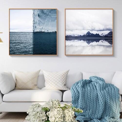 Glacier Mountains Sea Oil Paintings Modern Abstract Landscape Art Pictures for Dining Living Room Wall Decor Poster and Prints