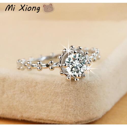 Mi Xiong s925 sterling silver unique snowflake diamond small round bead ring elegant charm ladies anniversary brand jewelry